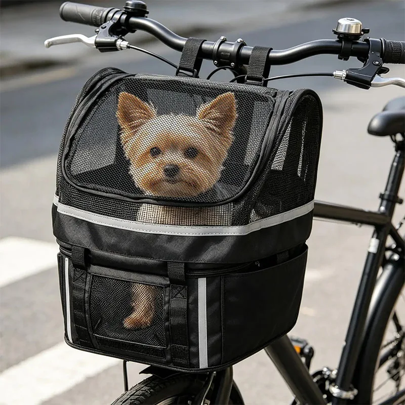 Hundekorb für Fahrrad, Fahrradlenker-Träger mit Fenster, kleiner Hunde-Fahrradkorb für tägliche Freizeit