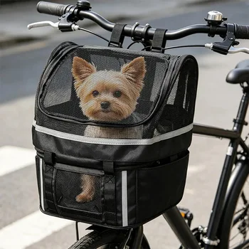 Hundekorb für Fahrrad, Fahrradlenker-Träger mit Fenster, kleiner Hunde-Fahrradkorb für tägliche Freizeit