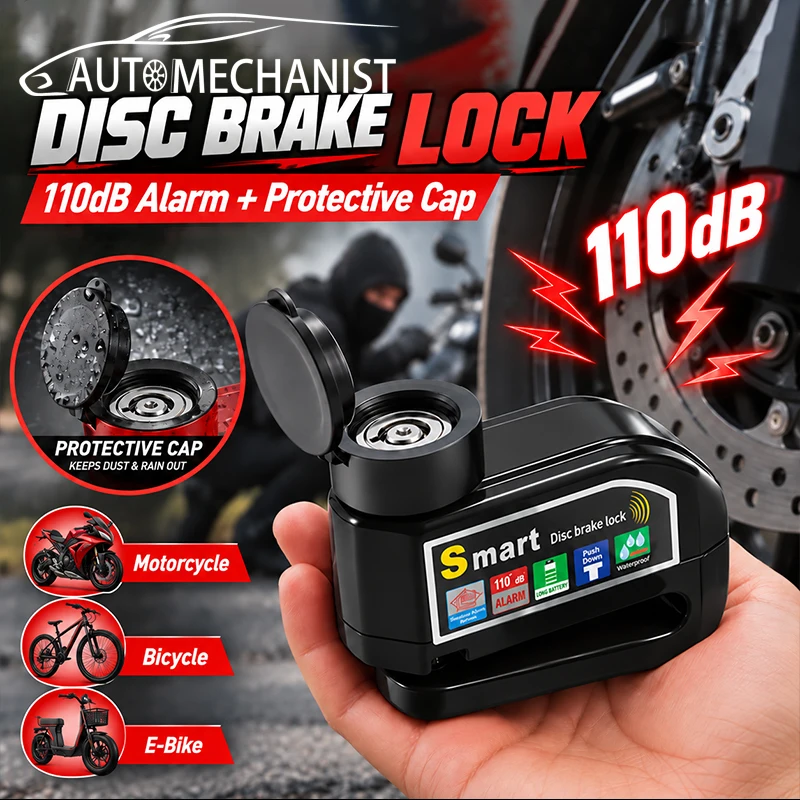 AUTOMECHANIST Motorrad-Bremsscheibenschloss mit Alarm, Diebstahlschutz, Wasserdichtes