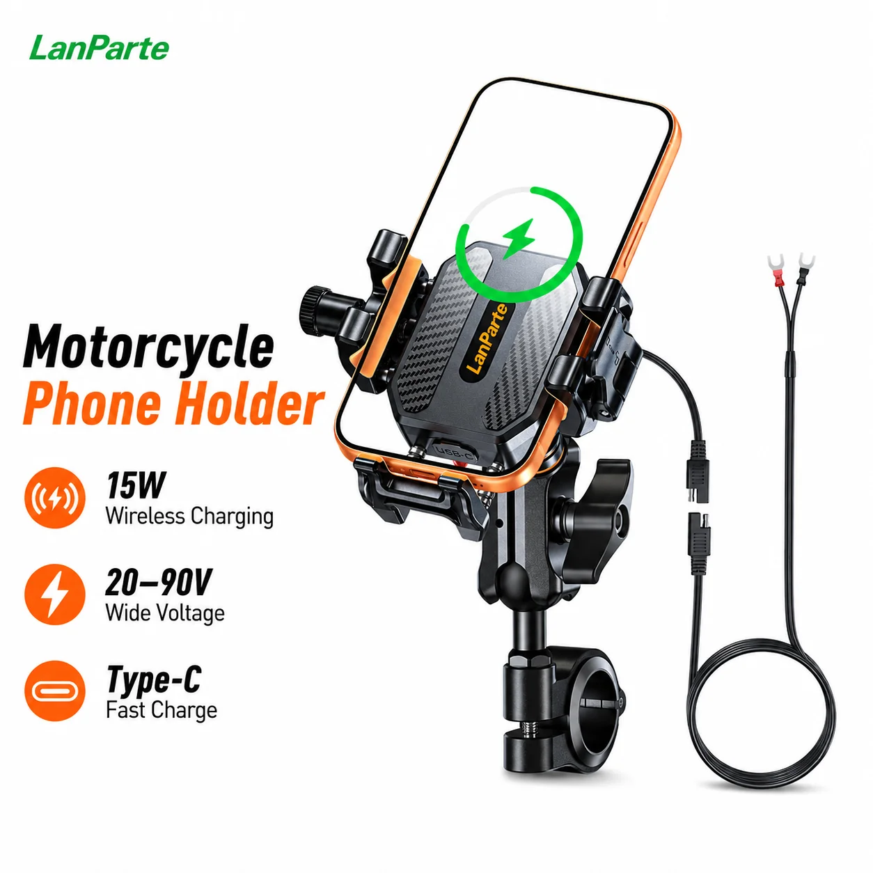 Motorrad-Handyhalterung 15W Kabelloses Ladegerät 36W Typ-C Schnellladung Fahrradhalterung Diebstahlsicher
