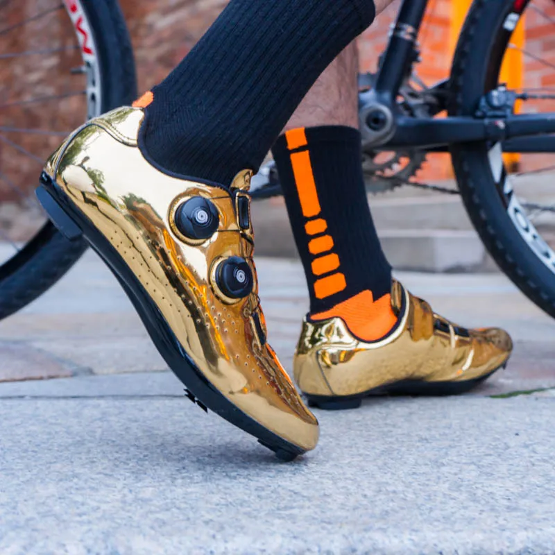 Goldene Fahrradschuhe MTB Rennrad-Sohle Fahrrad-Lockschuhe Gold Silber – Immagine 4