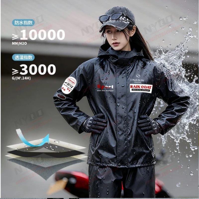 Motorrad-Regenanzug Wasserdichter Reflektierender Zweiteiliger Jacken-Hosen-Set für Männer Frauen Fahrer