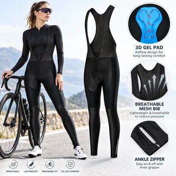 Damen-Radhose mit Träger, 3D-Gel-Polsterung, schnelltrocknend, atmungsaktiv, MTB- und Rennradhose