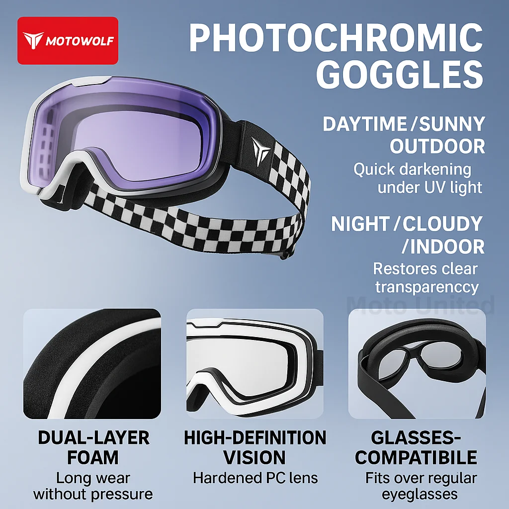 Motowolf Photochrome Motorradbrille, UV-Schutz, winddicht, staubdicht – Image 4