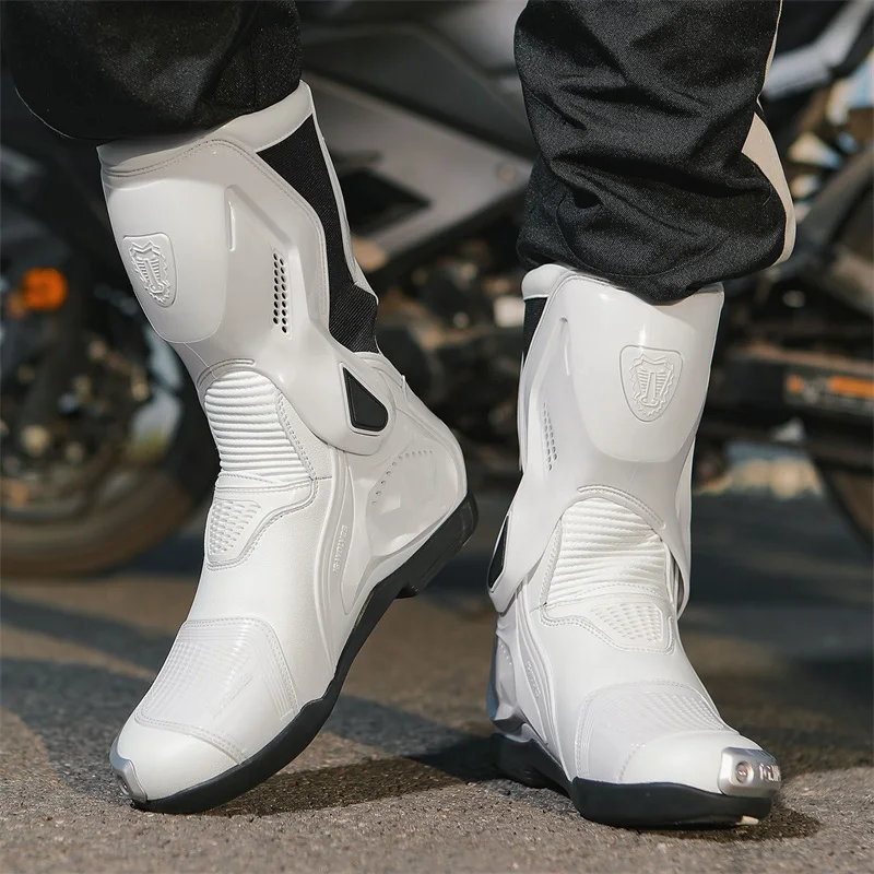 Herren Leder Wasserdichte Motorradschuhe Motorrad-Schutz Anti-Sturz On-Road Off-Road Motorradstiefel