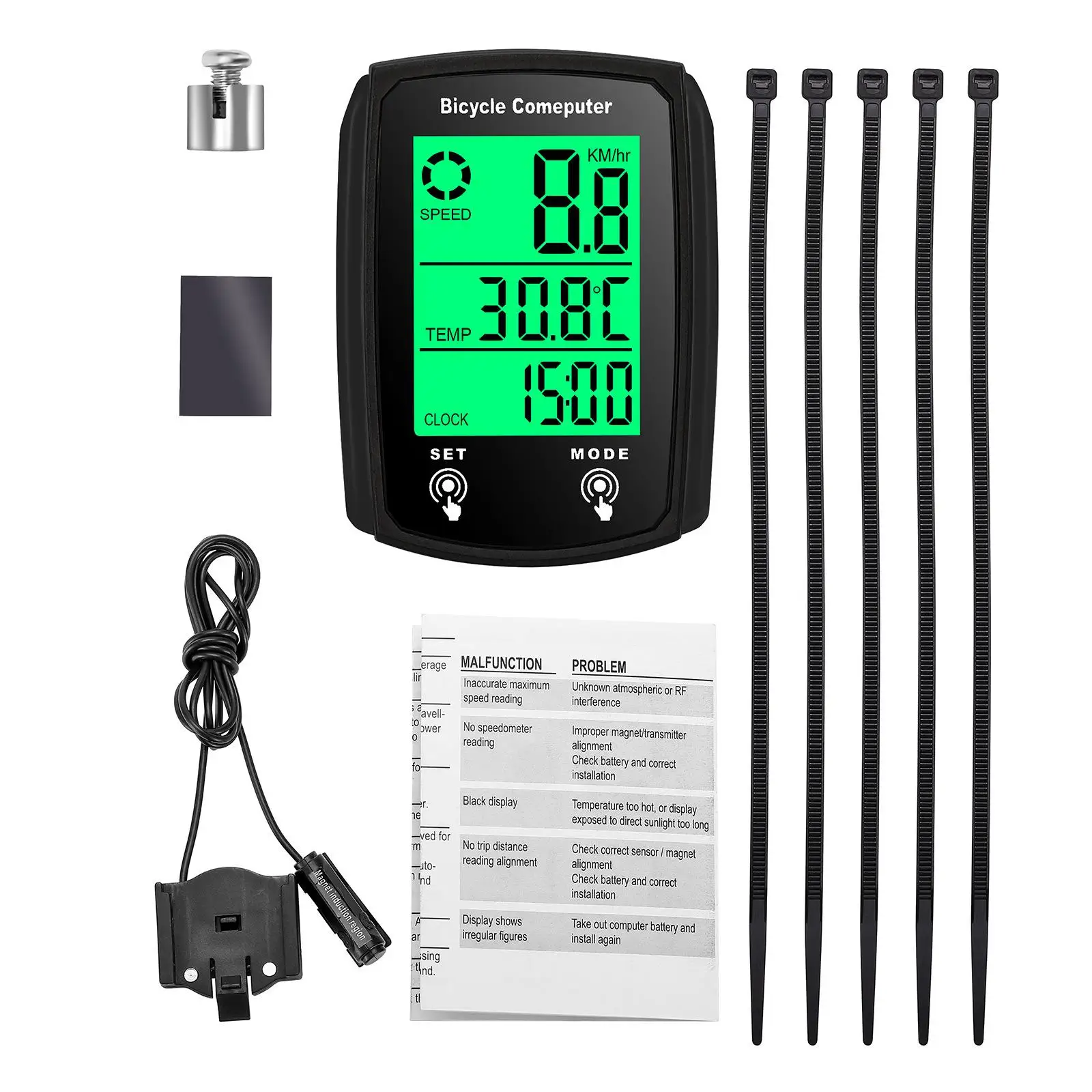 Fahrradcomputer, kabelgebundener Tachometer, USB-Ladefunktion, leuchtendes LCD-Display, wiederaufladbarer