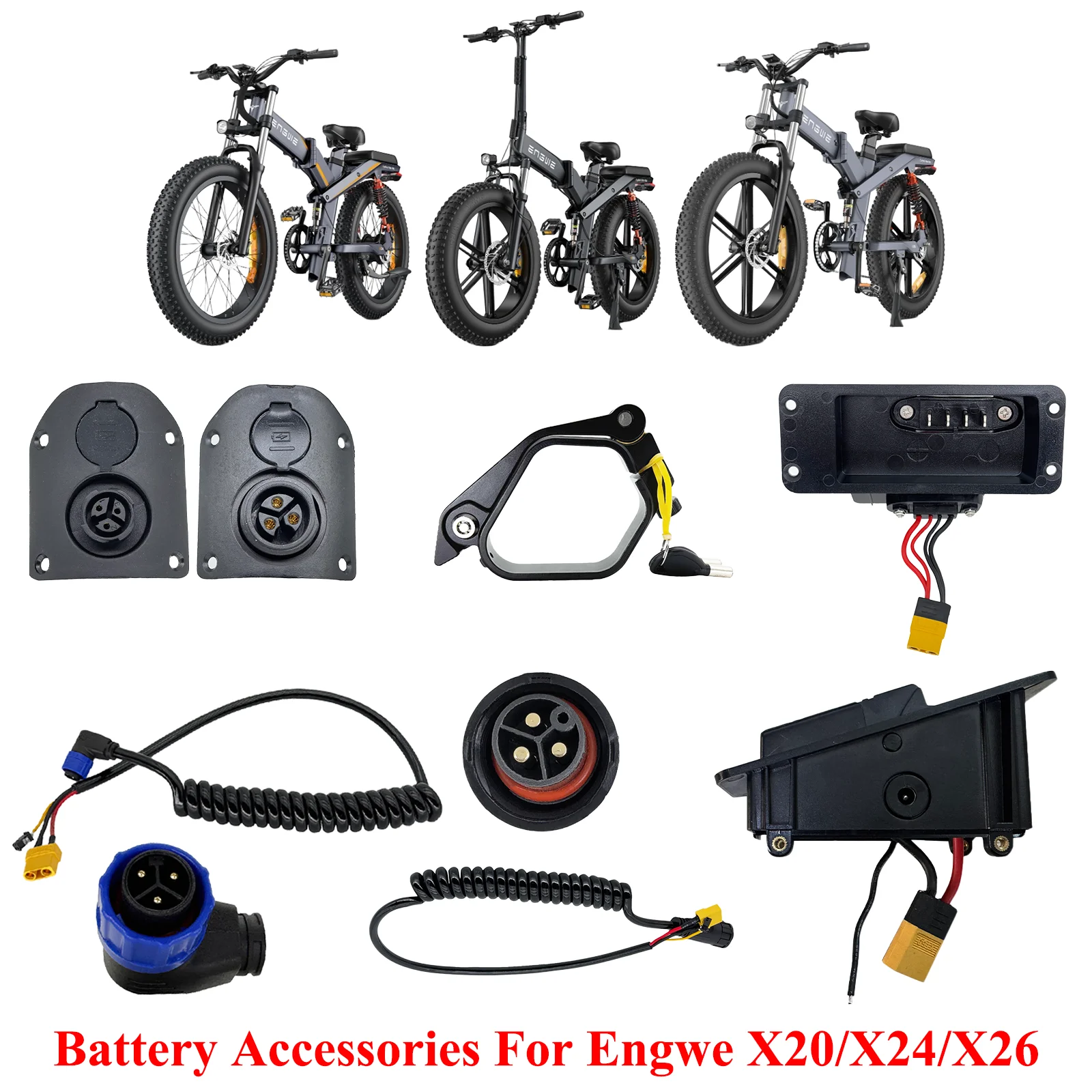 Engwe X20/X24/X26 E-Bike-Akku-Zubehör für Engwe X20 X24 X26 Sitzakku, Akkufach, Akkukabel, Entladeanschluss