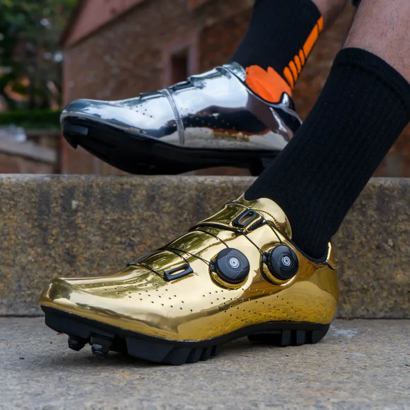 Goldene Fahrradschuhe MTB Rennrad-Sohle Fahrrad-Lockschuhe Gold Silber – Immagine 6
