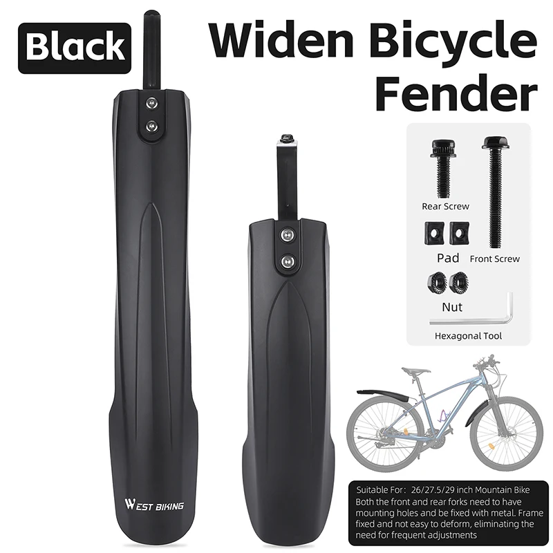 WEST BIKING Mountainbike-Schutzblech-Set 9cm Breiter Bogen Wasserdichte Schutzbleche Schraubbefestigung für 26