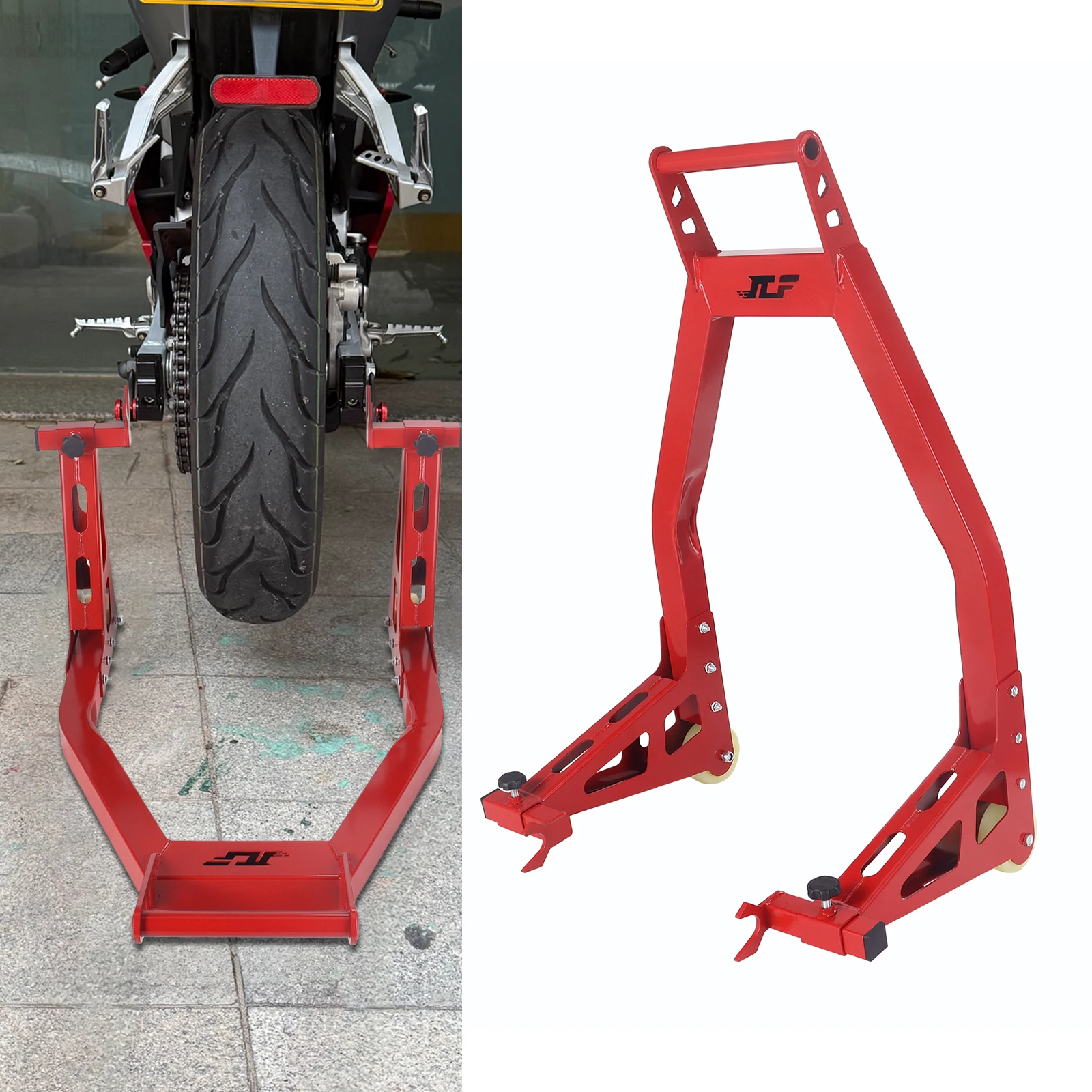Schwarz/Rot Motorradständer Kombi-Hebeständer für Vorder- und Hinterrad, Doppelgabelständer