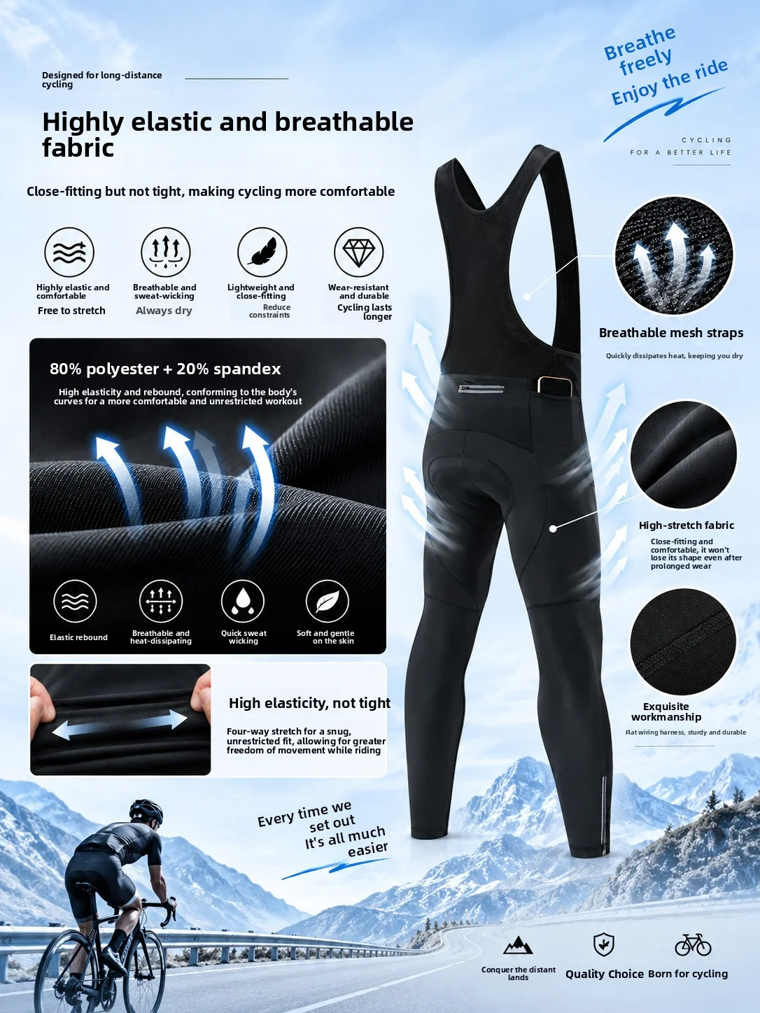 Fahrrad-Latzhose Winter Thermo-Mountainbike-Lange Hose Atmungsaktive – Immagine 4
