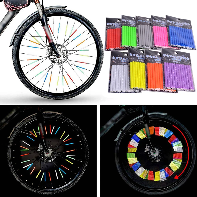 Beutel Fahrrad Rad Speichen Reflektierende Aufkleber Rohr Streifen Warnlicht DIY 7,5 cm MTB (12 Stück)