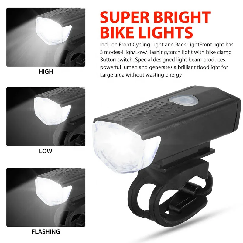Fahrradlicht-Set, Frontlicht mit Rücklicht, wiederaufladbar über USB – Bild 3