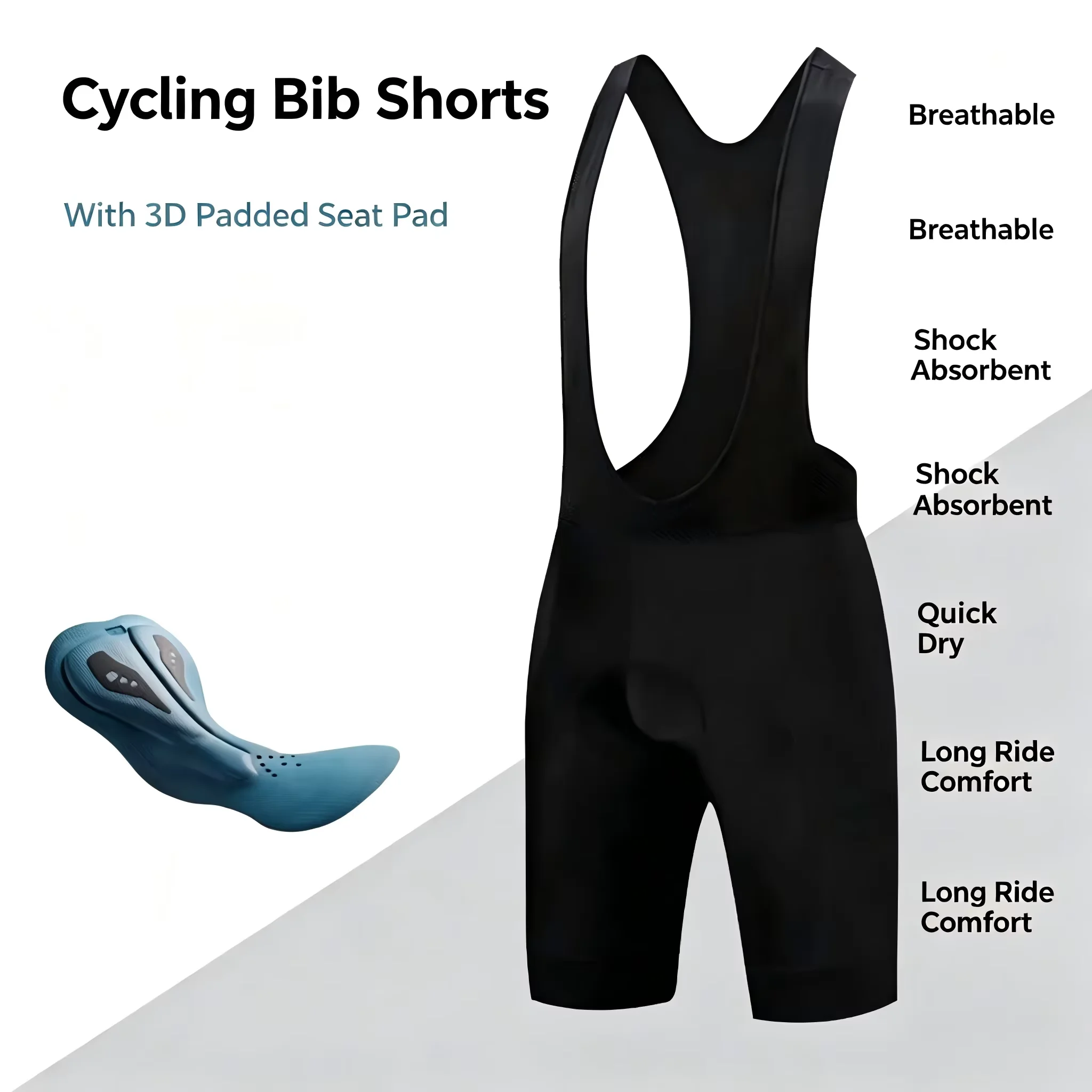 Herren 7-Stunden-gepolsterte Fahrrad-Latzhose, nahtlose – Immagine 4