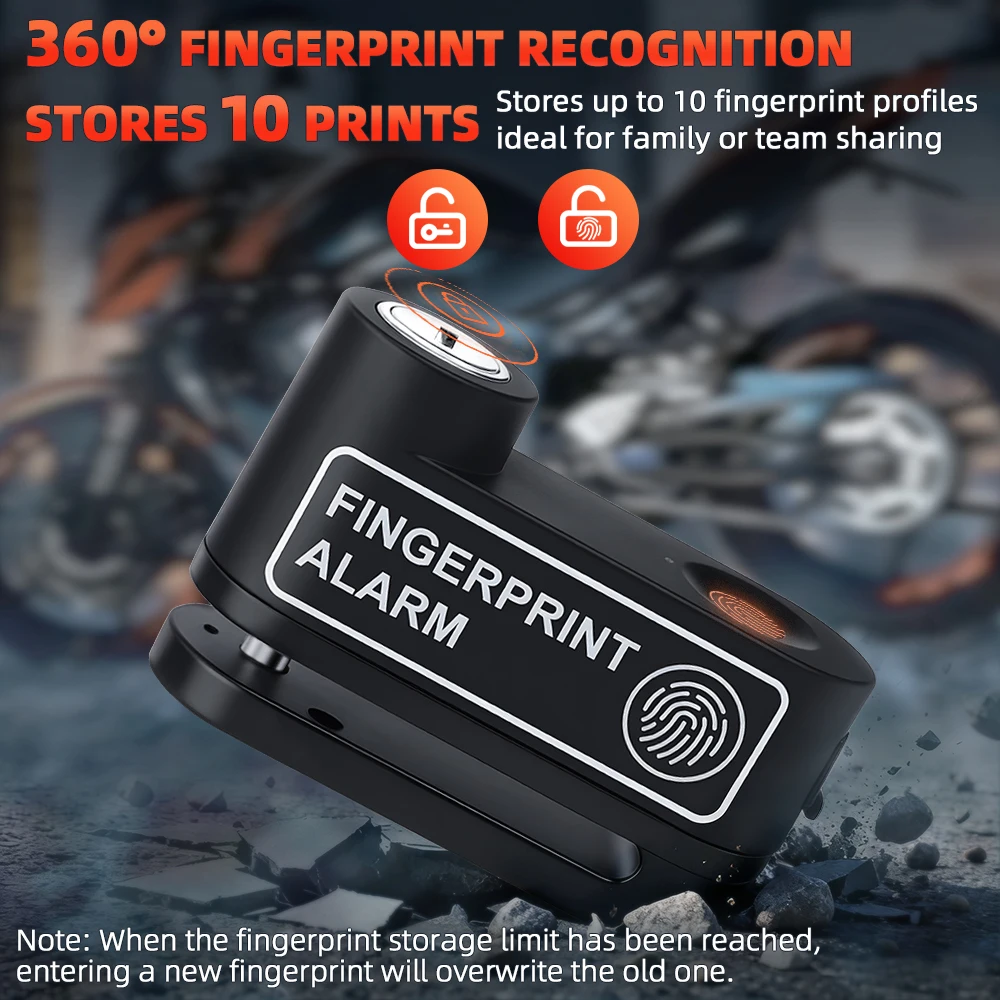 Motorrad-Alarm, Fingerabdruck-Entriegelung, Scheibenbremsschloss – Image 3