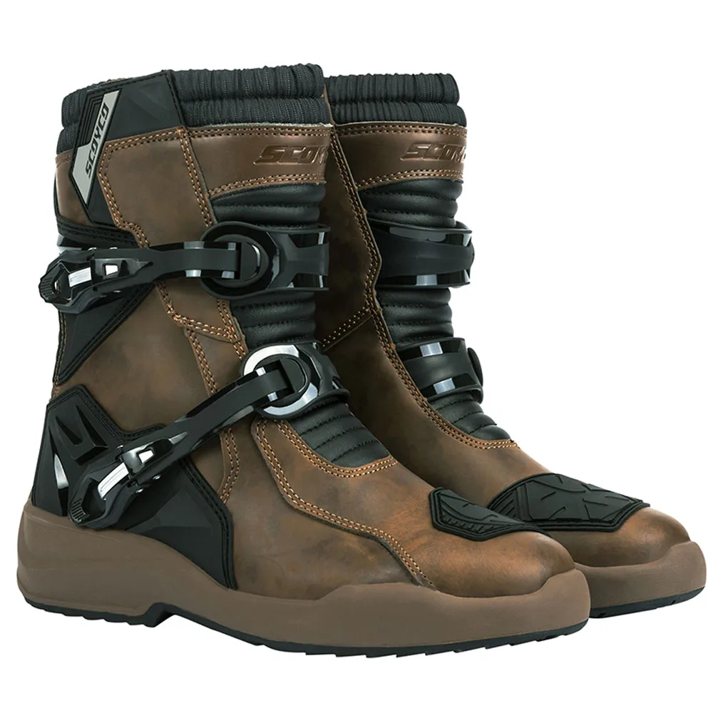 Motorradstiefel Herren Wasserdichte Motorradfahrerschuhe Braunes Leder Motocrossstiefel Rutschfestes