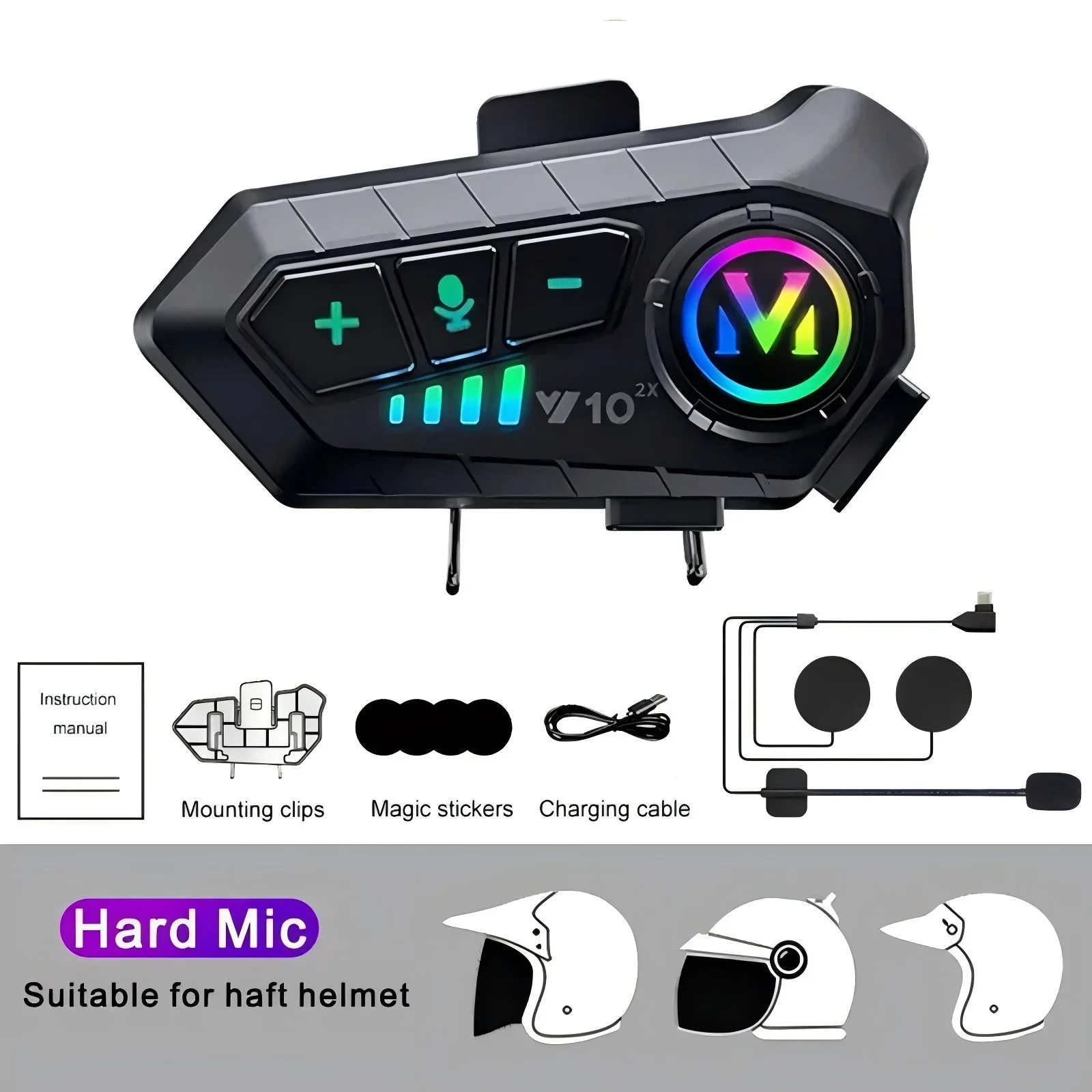 1/2x Y10 2X Motorradhelm-Intercom Bluetooth 5.3 Motorradhelm-Headset – Bild 5