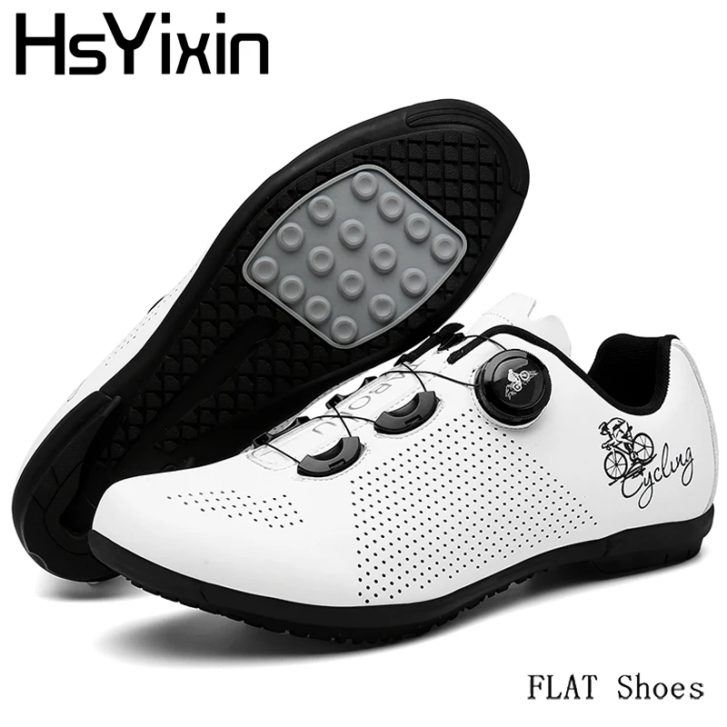 Rennradschuhe für Herren und Damen, Selbstverriegelnde Speed-Fahrradschuhe mit SPD-Klammern, Flacher Sohle