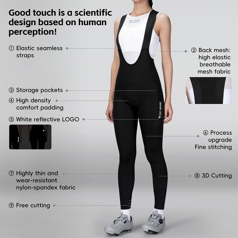 WEST BIKING Damen-Trägerhose mit Hoher Taille, Lange Rennradhose – Image 4