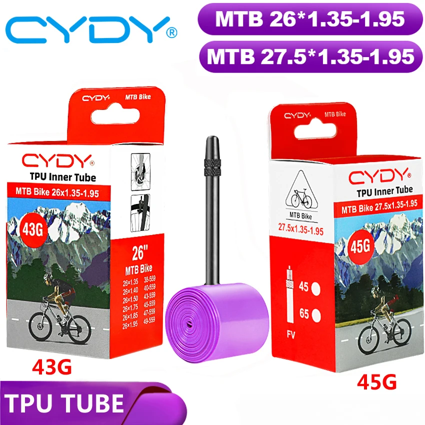 43g CYDY TPU Schlauch MTB 26 27.5 Fahrrad-Innenschlauch 26/27.5x1.35 1.4 1.5 1.75 1.85 1.95 Zoll Pneu
