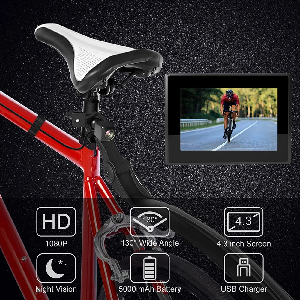 Lenker Fahrradspiegel AHD1080P Fahrradrückfahrkamera wiederaufladbar – Immagine 3