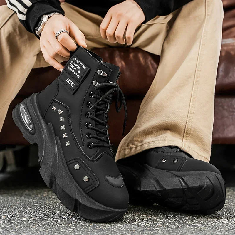 Motorradstiefel für Herren, Leder-Freizeitschuhe, Dicksohlige – Immagine 5