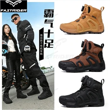 Herren Motorradstiefel Wasserdicht Rindsleder Atmungsaktiv Rutschfest Verschleißfest Straßen-Moto-Schuhe