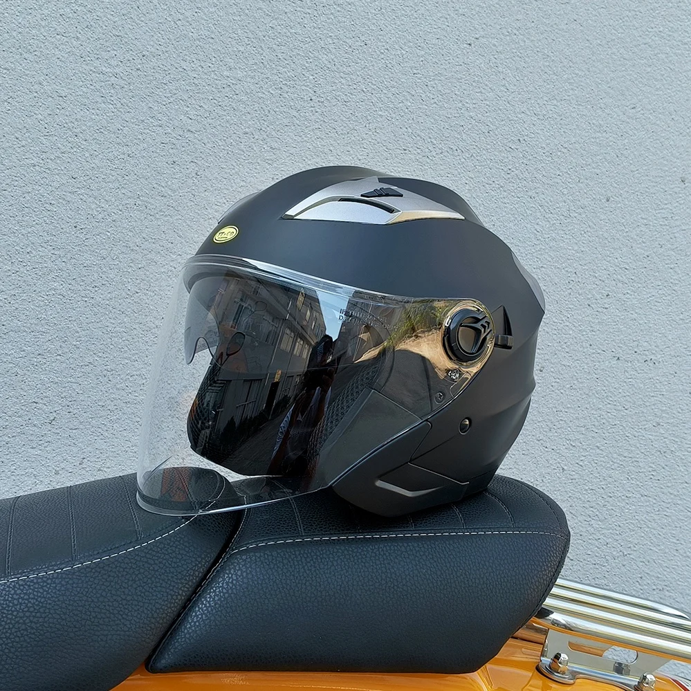 Motorradhelm mit Doppelvisier, 3/4-Offen-Jet-Helm, klares Visier, leichter Sommer-Scooter-Halbhelm für Herren