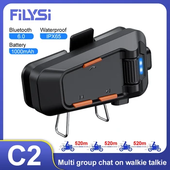 C2 Motorrad-Intercom Bluetooth-Helm-Headsets für 2-6 Fahrer, wasserdicht, intelligente Geräuschunterdrückung