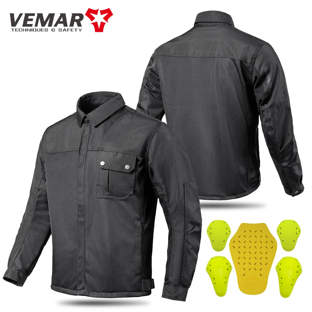 VEMAR Männer Motorrad Jacke Neue Verbesserte Sommer Atmungsaktive Jacke CE Schutz Retro Schwarz Motorrad