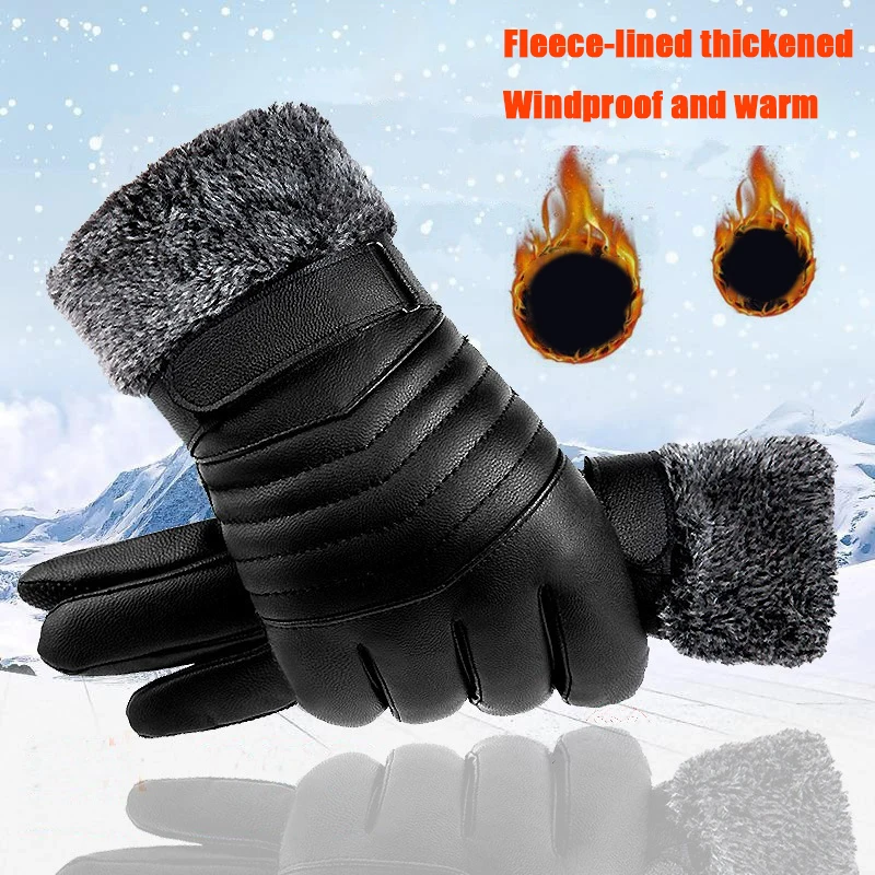 Winter-Fahrradhandschuhe für Herren, wasserdicht, Touchscreen, Motorrad, Vollfinger-Handschuhe, Leder