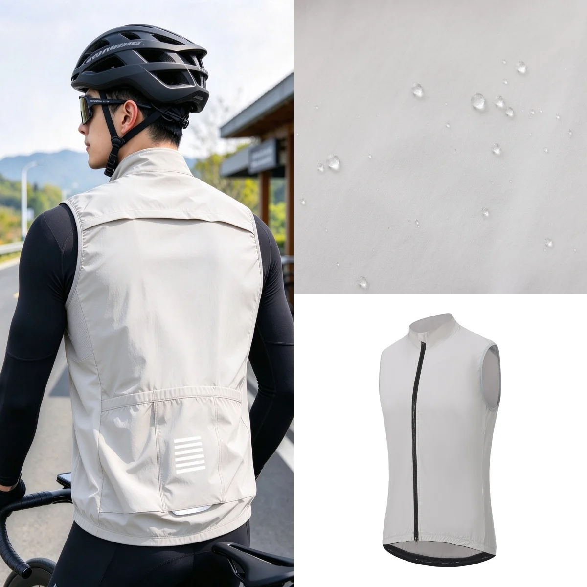 Fahrradweste mit doppeltem Reißverschluss, winddichter Tasche, atmungsaktivem und reflektierendem Material