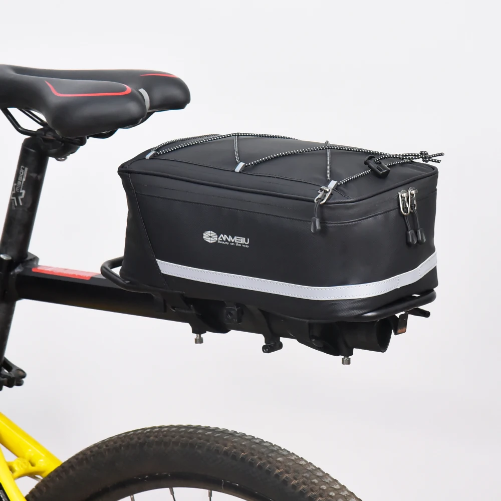Fahrrad-Gepäckträger-Tasche, wasserdicht, mit reflektierenden Streifen und Reißverschluss, PU-Mehrfachtasche
