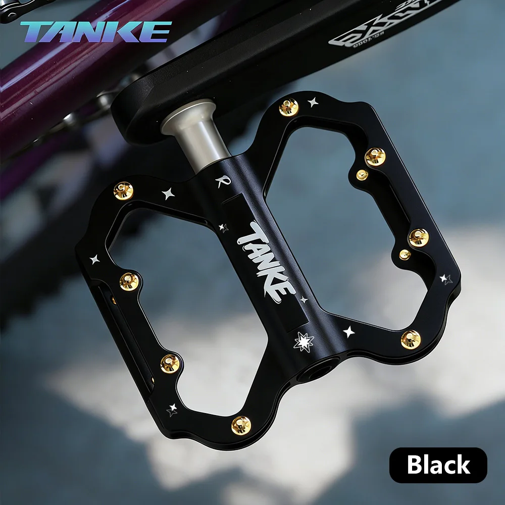 TANKE MTB Fahrradpedale Aluminiumlegierung 3 gedichtete Lager Flache Plattformpedale 8 rutschfeste Stifte
