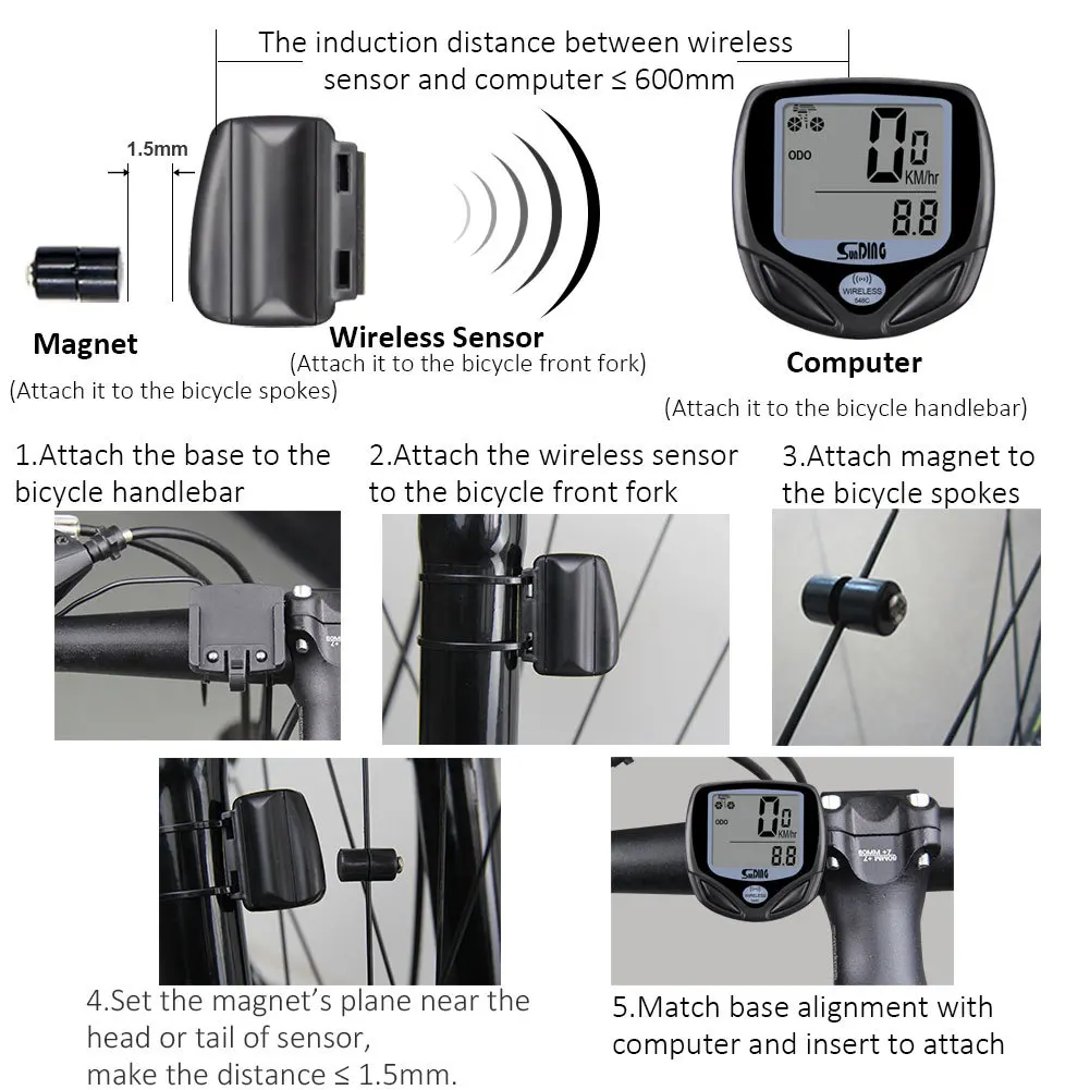 Drahtloser Fahrradcomputer, wasserdichter Magnetsensor, Fahrradtacho – Immagine 6