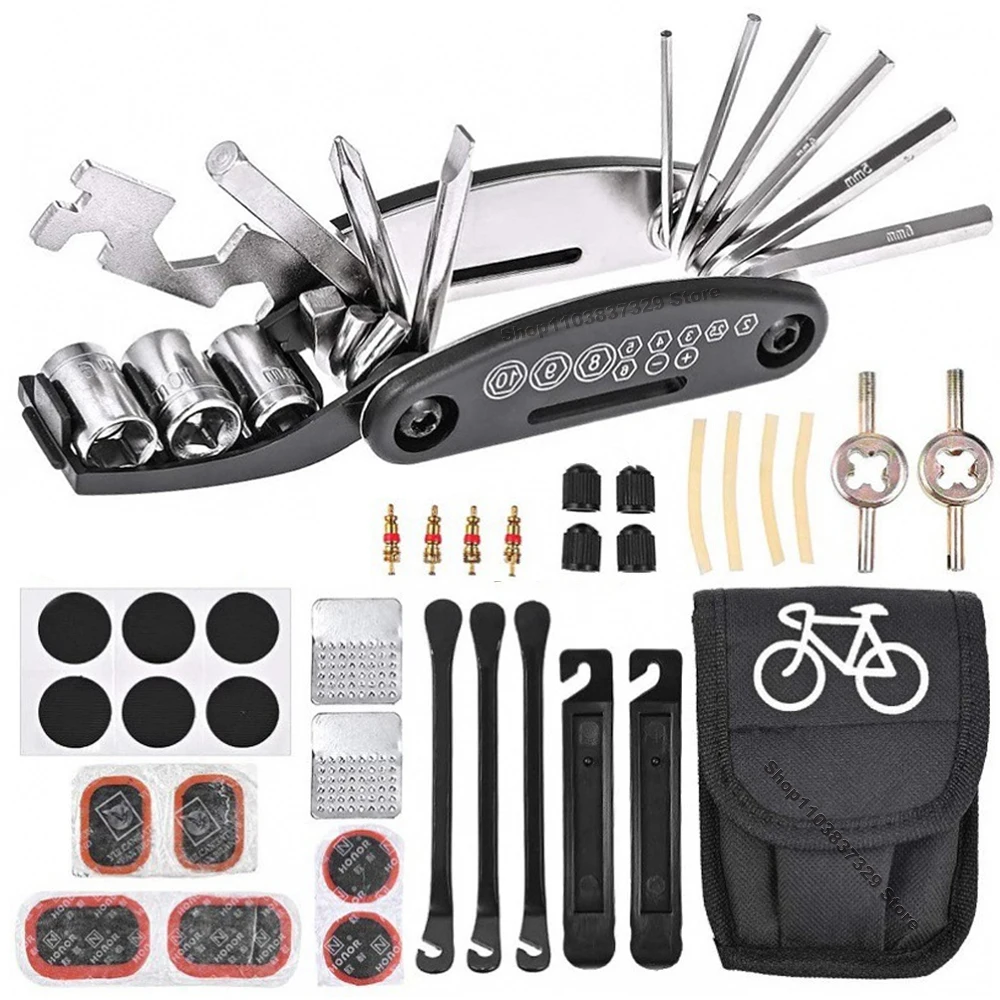 Fahrrad-Reparatur-Werkzeug-Set, Fahrradzubehör, Multi-Werkzeug-Set mit Pumpen-Reifen-Patch, tragbares