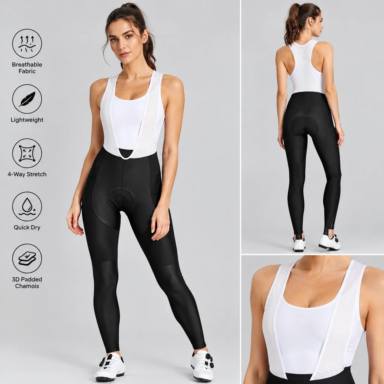 Damen-Radhose mit Latz, 3D-Gel-Polsterung, schnelltrocknend, atmungsaktiv, für Frühling und Herbst, geeignet