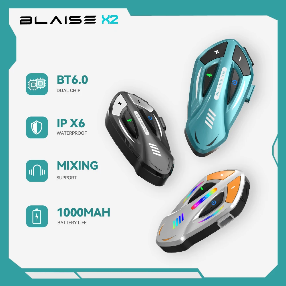 BLAISE Motorrad-Intercom BT6.0 Motorradhelm Bluetooth-Headset Musik-Sharing Sprachsteuerung IP66 Wasserdicht