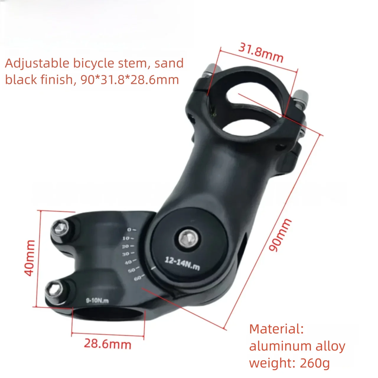 Verstellbarer MTB-Vorbau 31,8mm 90/100mm 0-60 ° Riser-Lenker aus Aluminiumlegierung für Mountainbikes