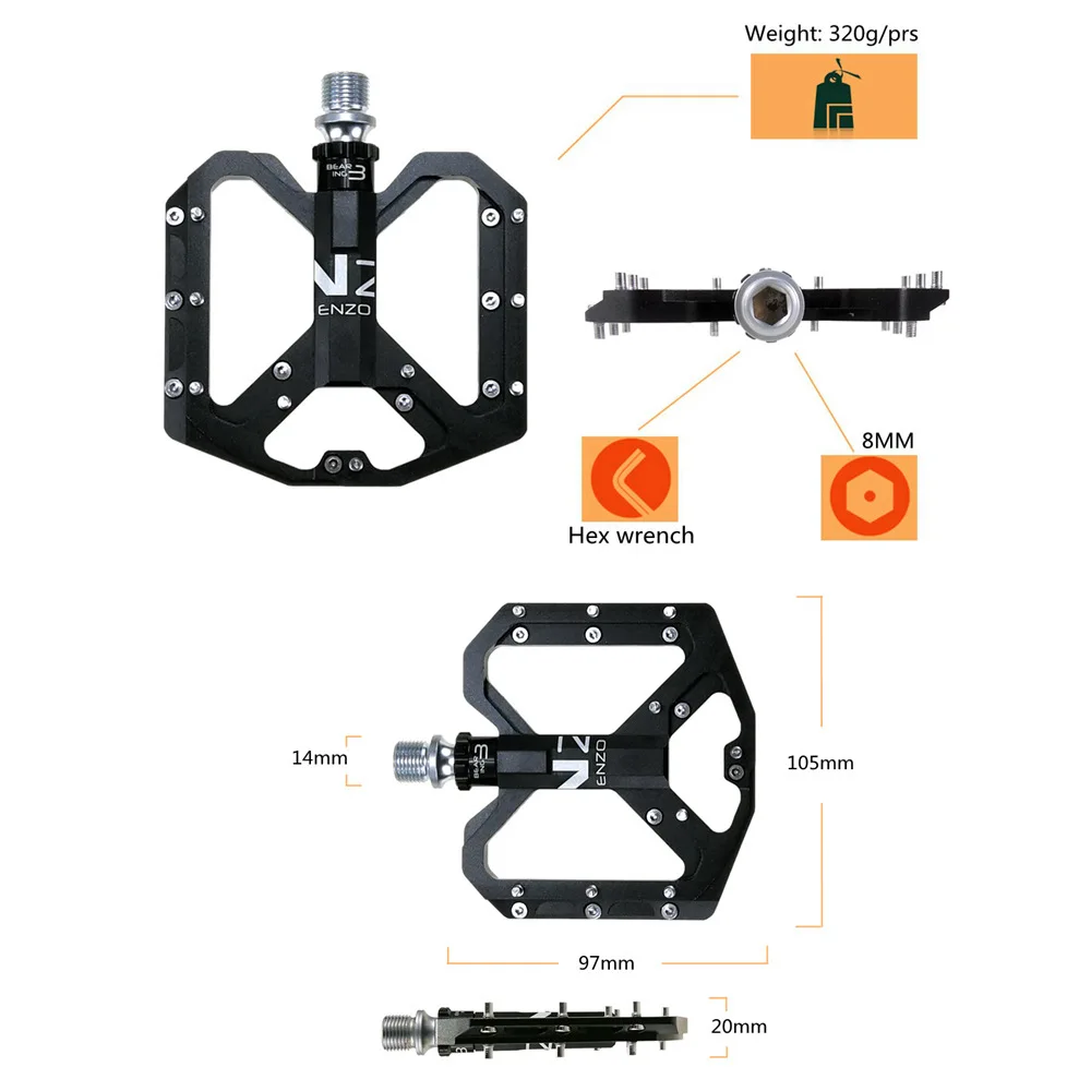 Mountainbike Pedale MTB Pedal Aluminium Fahrrad Breite Plattform – Image 3