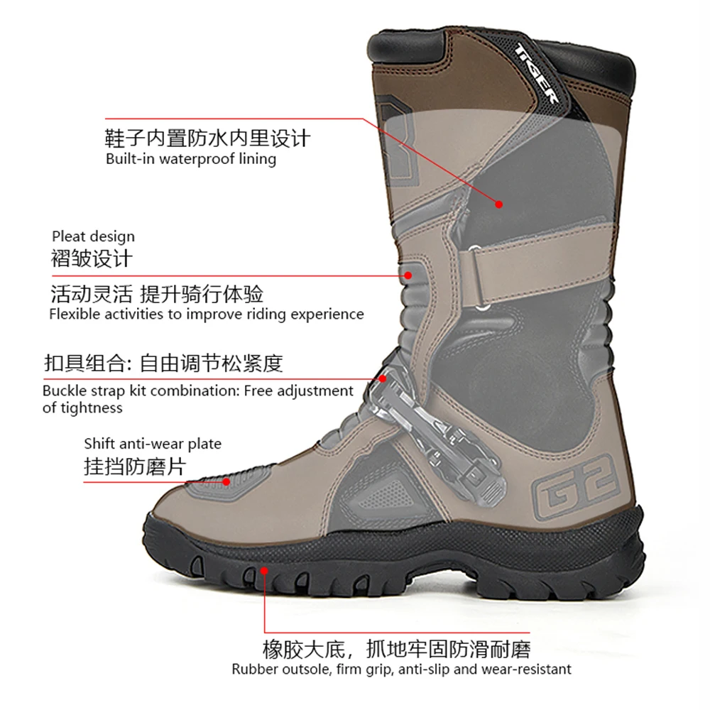 Motorradstiefel Herren Wasserdichte Motorradfahrerschuhe Braunes Leder – Image 6