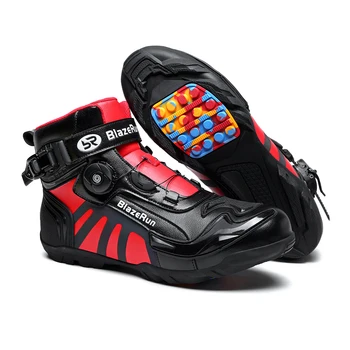 Motorradstiefel für Herren aus Leder, Atmungsaktiv, Rutschfest, Verschleißfest, Motorrad-Rennstiefel
