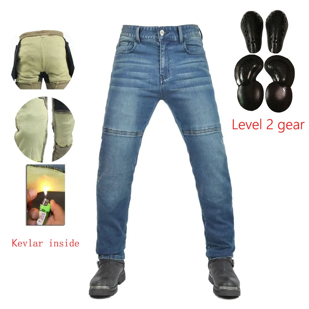 Motorrad-Jeanshose | Weiches elastisches Einlegezahnrad | Verschleißfeste, feuerfeste Kevlar-Schutzschicht