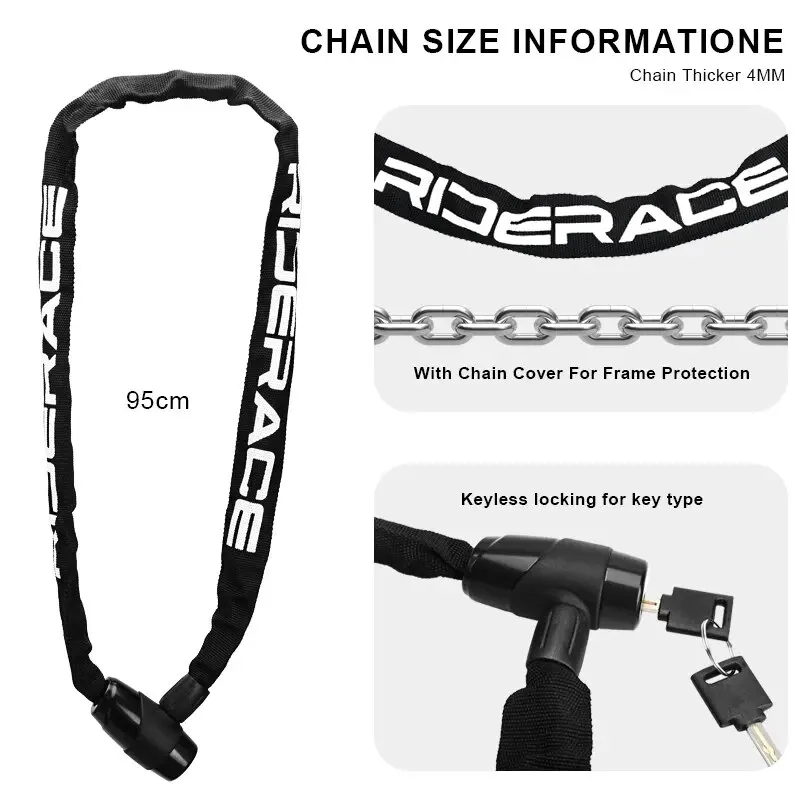 RIDERACE Fahrradkettenschloss, tragbar, Diebstahlschutz, hohe – Image 3