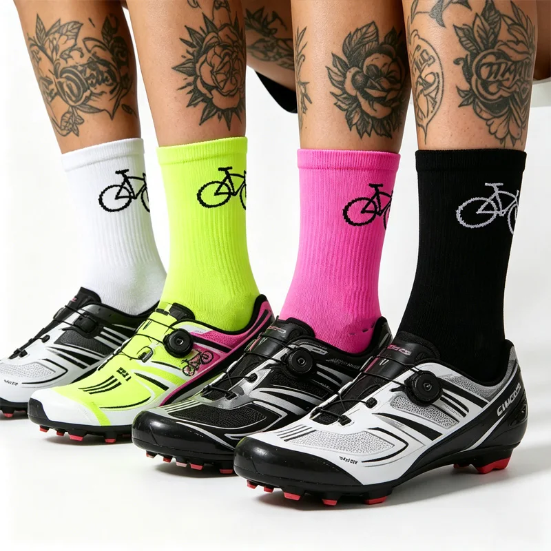 Radsocken MTB Fahrradsocken Atmungsaktiv Schnelltrocknend Dehnbar Straßenfahrradsocken Outdoor-Sport