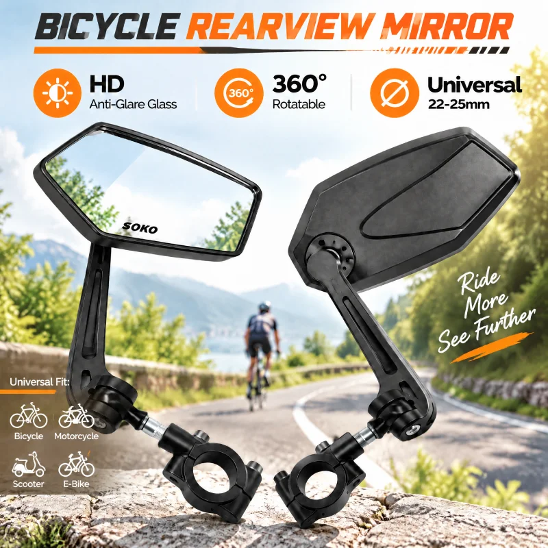 Universal Fahrrad Lenker Spiegel Motorrad Rückspiegel HD Weitwinkel & 360° ° Rotierender Motorradspiegel