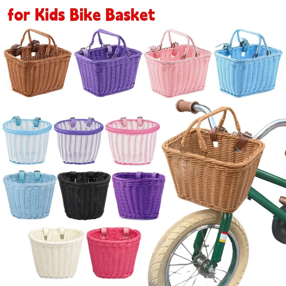 Bicycle Basket Rattan Hand-Woven Bike Storage Front Handlebar Basket for Kids Adult Bicycle Pannier Basket